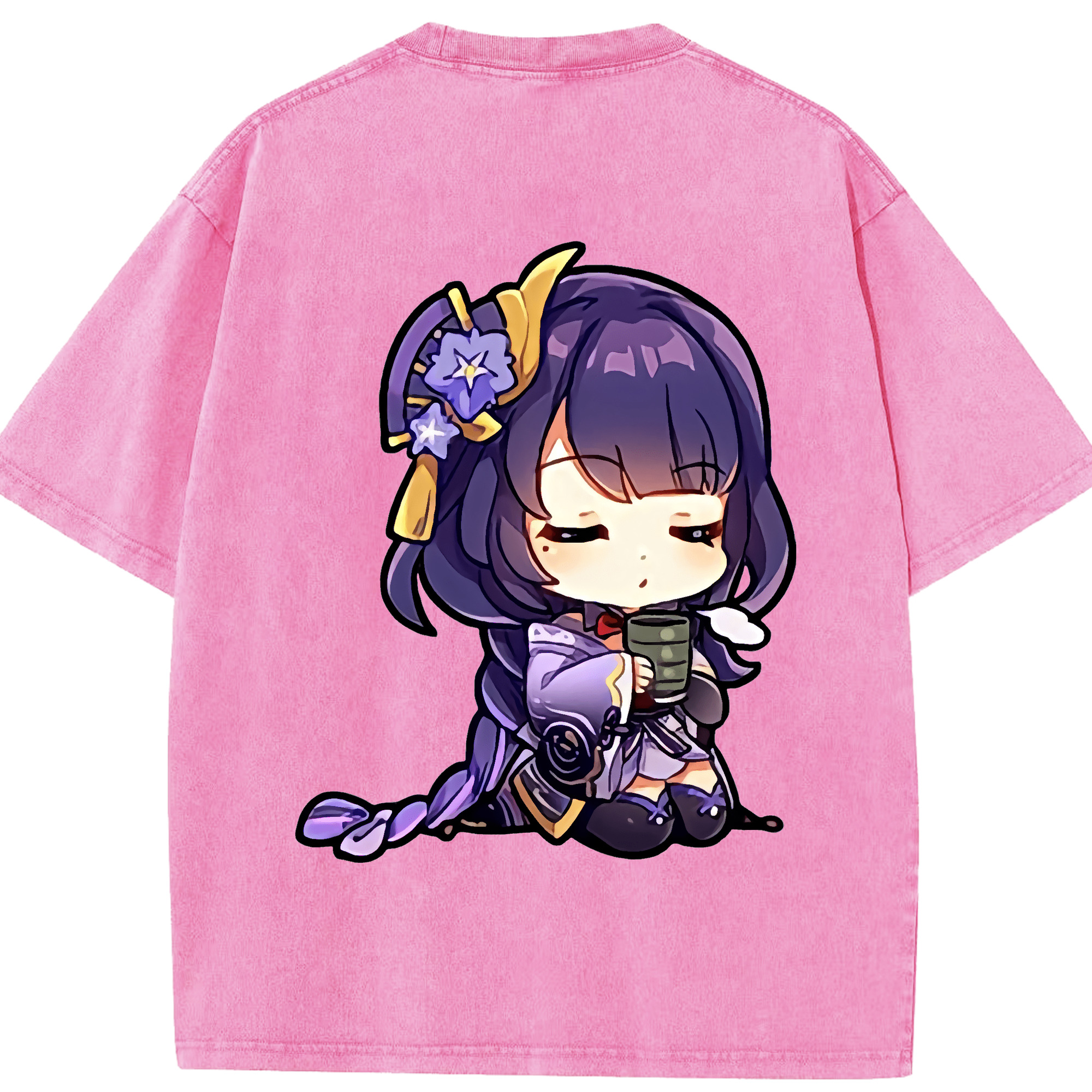 げんし神 雷電将軍 らいでんしょうぐん genshin Raiden Shogun 綿100% ヴィンテージ風 半袖Tシャツ（背面プリント）
